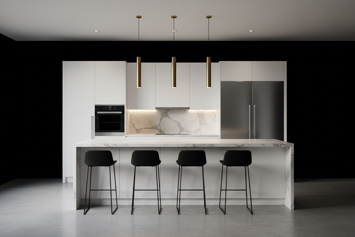 hazme una cocina moderna linda con fondo negro